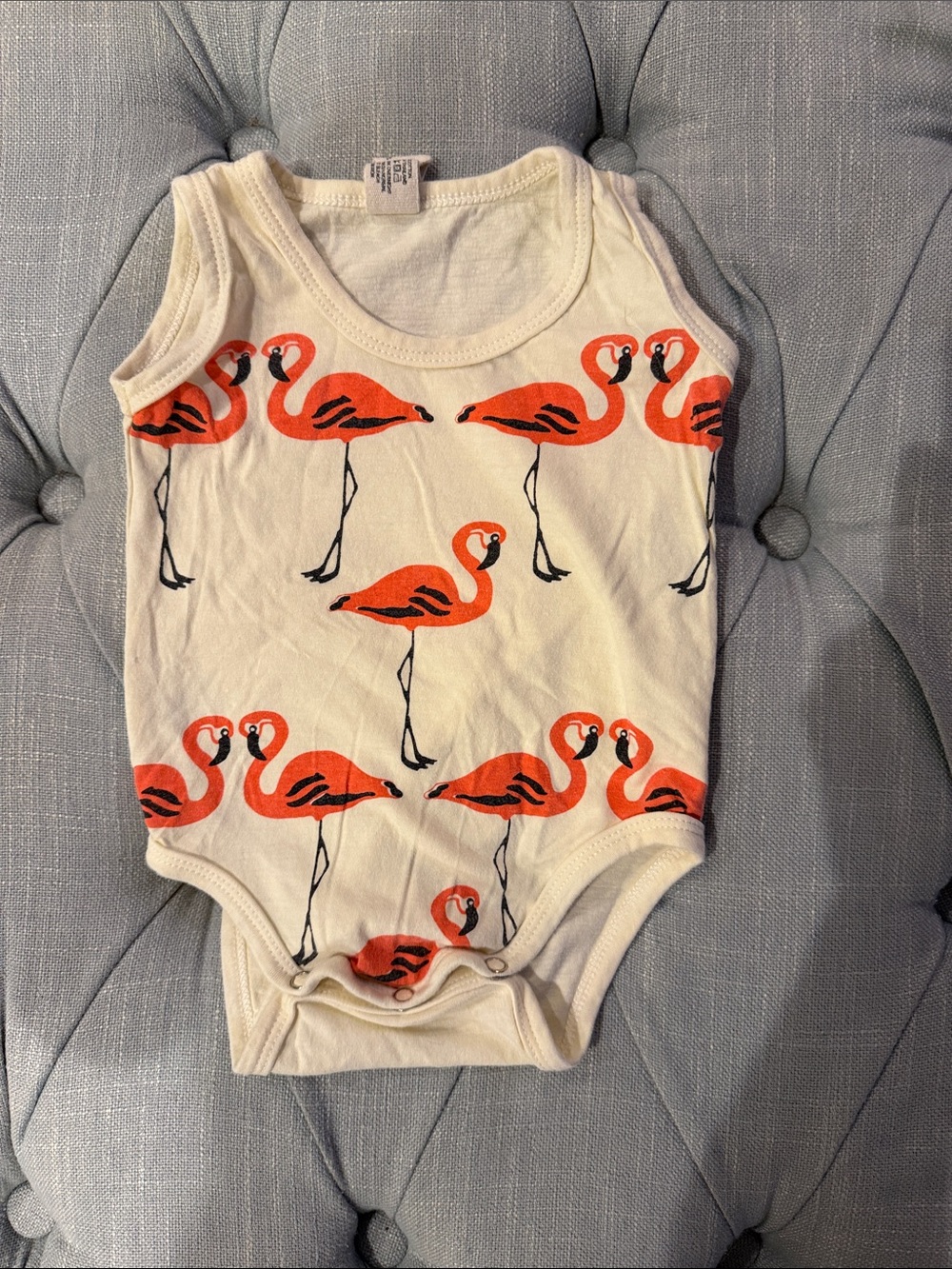 Cream Sleeveless Bodysuit with Orange Flamingo Print